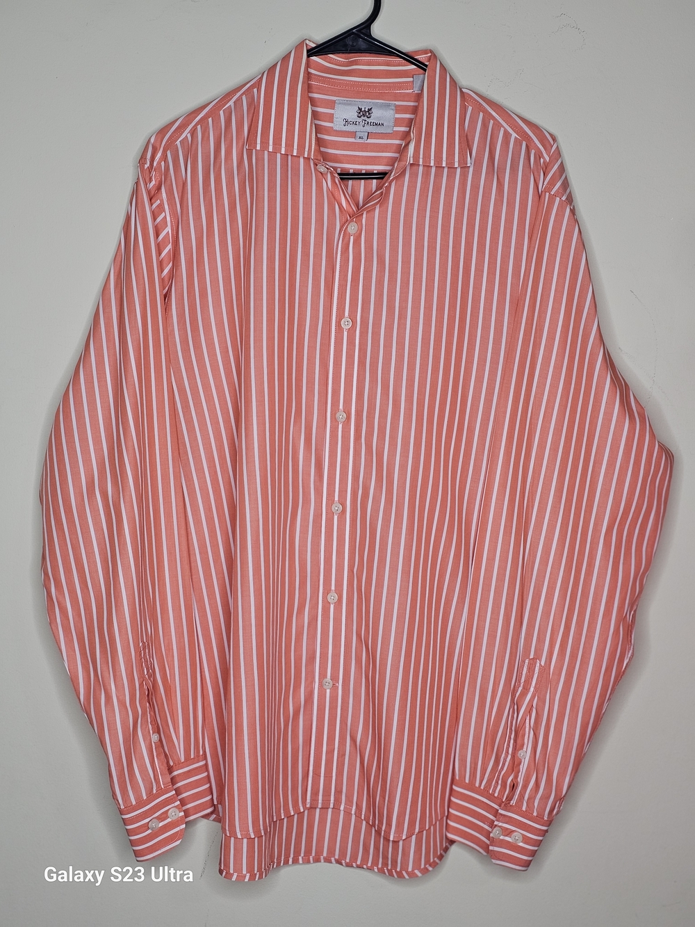 Hickey Freeman Orange and White Striped Dress Shirt XL